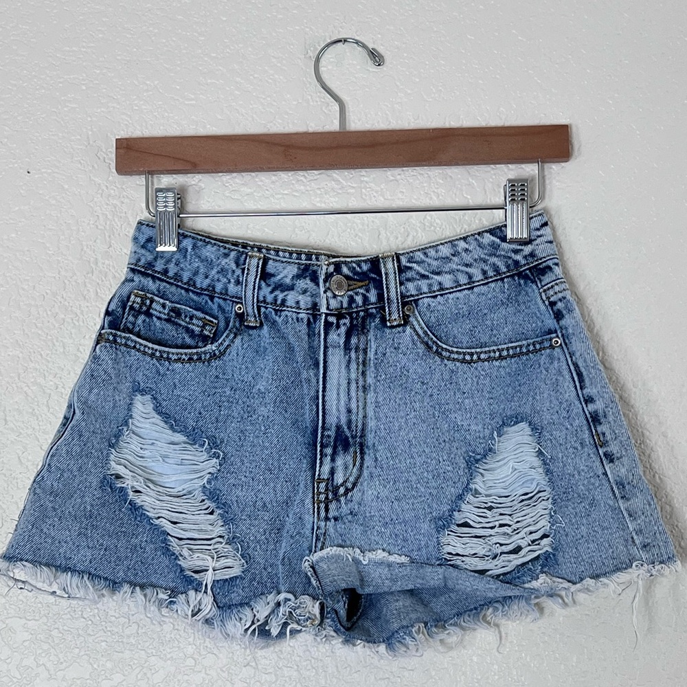 Forever 21 | Destroyed high rise cut off denim shorts size 26